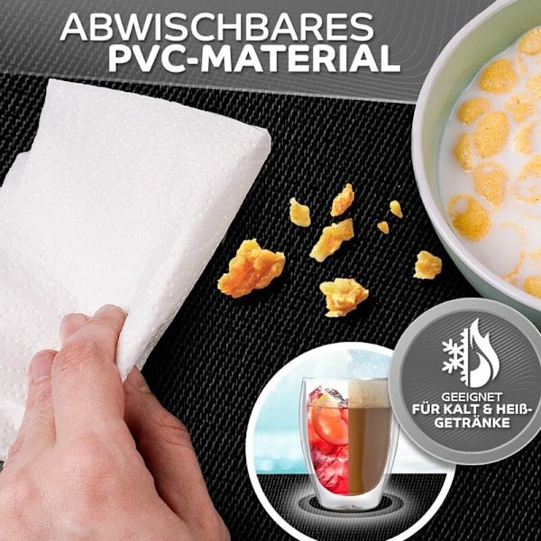 Loco Bird Placemats Sett med 6 svarte - 44x32cm - Vaskbare PVC Placemats - Varmebestandige Placemats - Placemats - Placemats