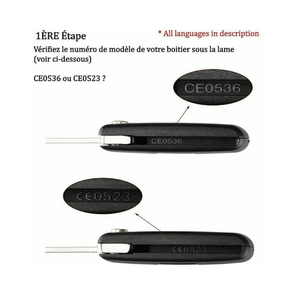 2 knapper nøgleskal kompatibel CE0523 folde flip nøgle til Peugeot 207 307 308 407 408 3008 5008 Citroen C2 C3 C4 C5 C6 C8 (2 knapper, CE0523)