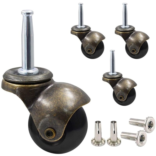 1,5 tuuman kuulalaakeripyörät huonekalupyörille, 4 kappaleen sarja 8 x 38 mm:n varsiholkki-insertillä