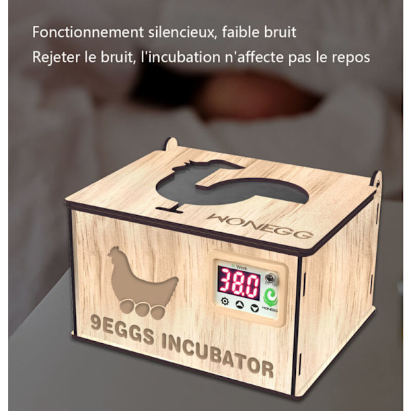 9-ägg Inkubator med Vattenbädd, Helautomatisk Inkubator, Automatisk Rotation, Uppfödningslåda, Automatisk Vattentillförsel, Synlig Lock