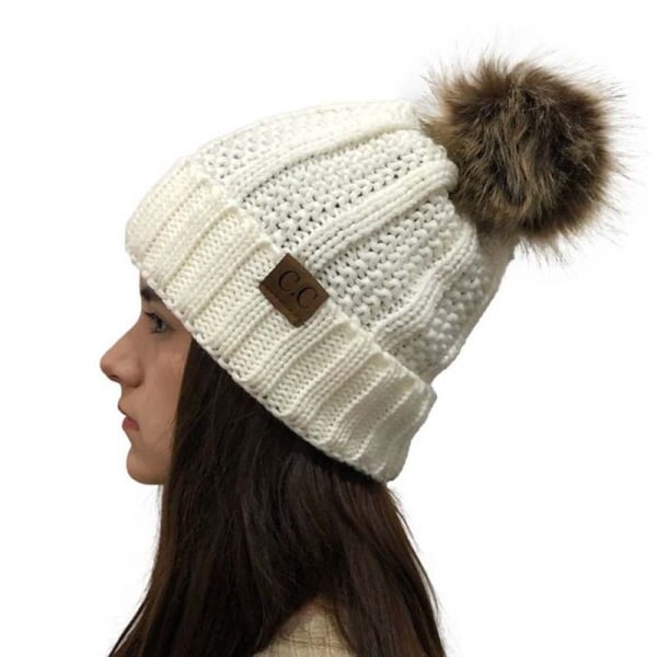 Kvinders Vinterribbeanie Crossover Kasket Chunky Kabelstrik Pom Pom blød isoleret hat (sort)