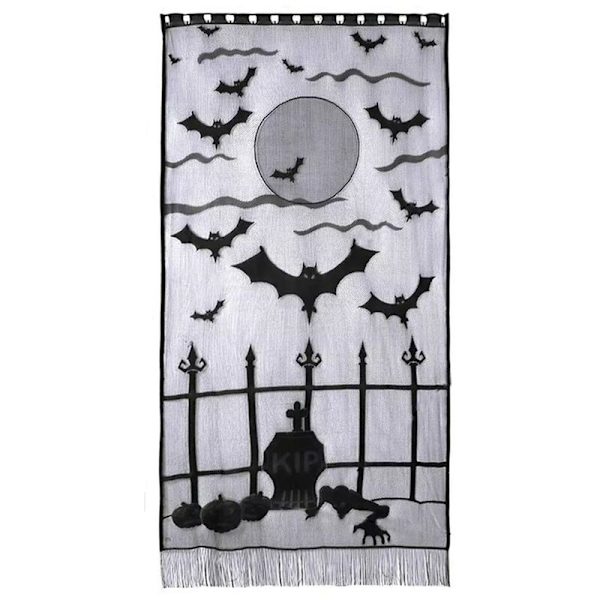 Halloween Gardiner Sorte Flagermus Uhyggelig Blonder Vinduesgardin Blonder Dørgardin Paneler til Halloween Vinduesdekorationer D