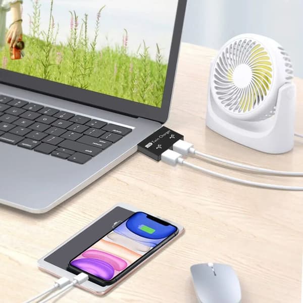 2x USB2.0 2 porte, bærbar 2 porte USB-hub, han til dobbelt USB-hun-adapter til bærbare computere, stationære computere (sort)