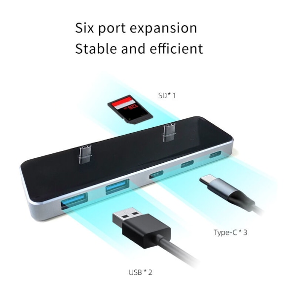 USB-hub for Model 3 Y 2021, 6-i-1-porter USB-splitterhub-utvider til lader, Plug and Play