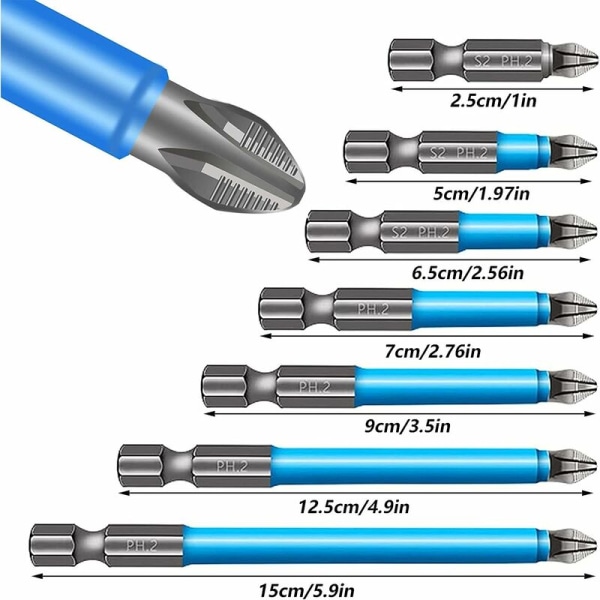 7 stk magnetiske antislip sekskantskaft magnetiske antislip borbits holdbare lette for elektriske skrutrekkere, manuelle skrutrekkere, elektriske bor,