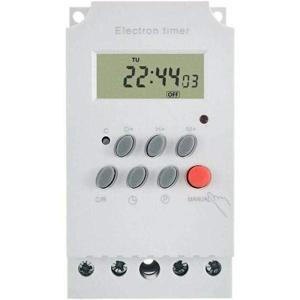 AC 220V 25A Digital Programmerbar Timer Din Skinne Elektronisk Timer Tidsafbryder Controller med LCD Display Ur - Hvid - Hvid