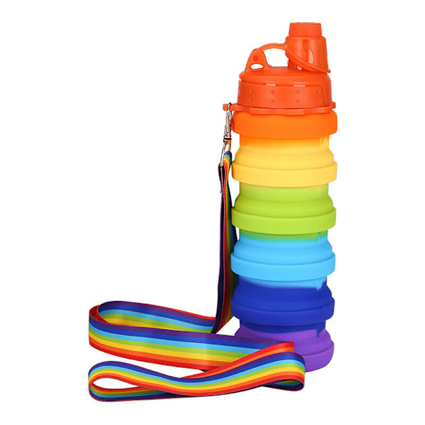 Bærbare sammenleggbare lekkasjesikre silikon vannflasker for barn med skulderstropp for jenter (Iridescent)