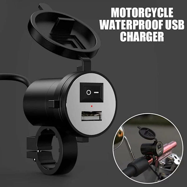 Vandtæt motorcykel USB-oplader 12v, universel motorcykel styr montering vandtæt motorcykel USB-oplader hurtig opladning 5v/2.1a til GPS-opladning,