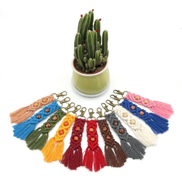11 stk. Mini Macrame Nøglering Boho Taske Charms til Bilnøgle Hånd Telefon Tilbehør
