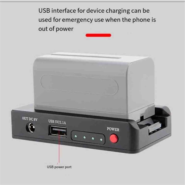 NP-F Batterioplader Metal Adapterplade USB DC12V DC8V DC 1/4in Udgang til NP-F970/F950/F930/F770F750/F570