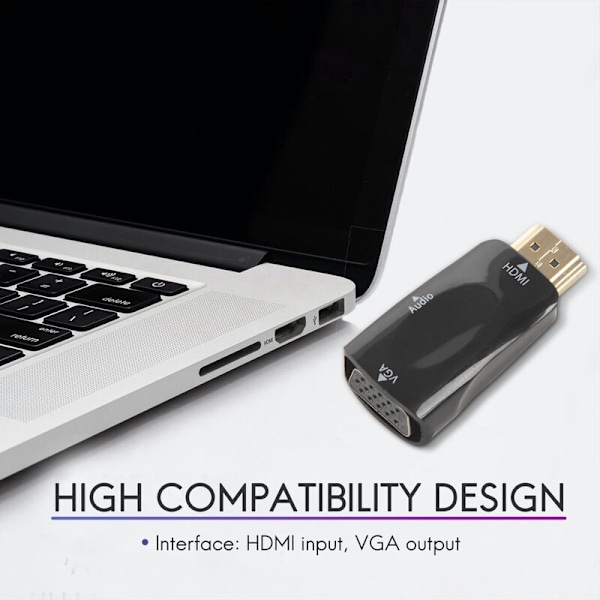 1080P HDMI Hane till VGA Hona Videoadapter Konverterare med Ljudutgång N3 Svart