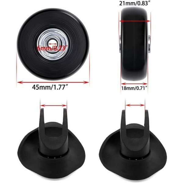 4-pack med utbytbara svängbara gummihjul för resväskor, 45 x 18 mm