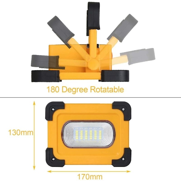 Laddningsbar LED-arbetsplatslampa, 50W 4 lägen LED-arbetslampa, 1500 lumen bärbar arbetslampa med laddningsbart batteri & solpanel, nödbelysning