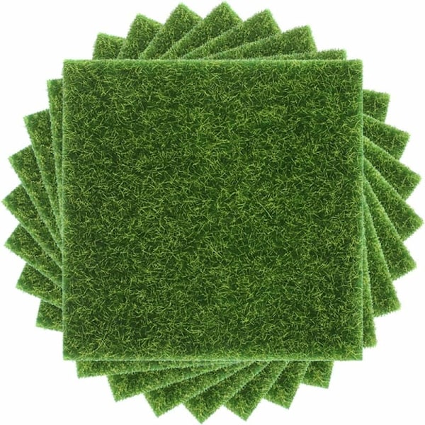 8 st Mini Konstgräsmatta 15 x 15 cm, Konstgjort Syntetiskt Gräs Miniatyr Dörrmatta Matta Falskt Gräs för Mikrolandskap Dukkhus Dekoration Bottl