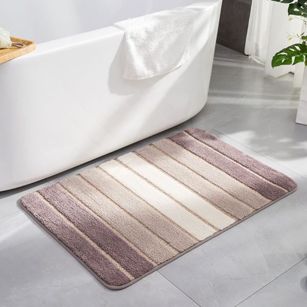 Randig badrumsmatta, dörrmatta, mjuk och absorberande badrumsmatta, halkfri duschmatta i mikrofiber