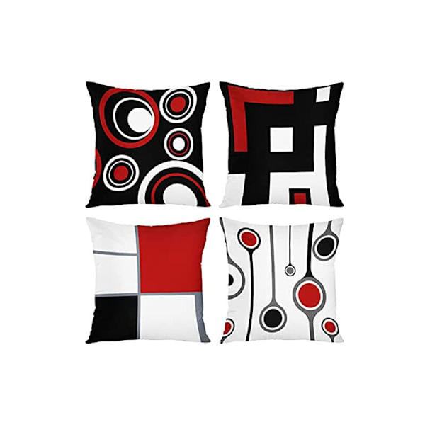 Sett med 4 18 x 18 tommers putetrekk Moderne abstrakt rød svart hvit og grå bølgete vertikale striper polka dots polyester putetrekk firkantet