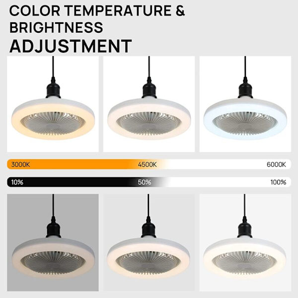 Taklampa med fläkt 30W, inbyggda lampor E27, fjärrkontroll, sovrum, vardagsrum, strömbrytare, hemlampa A