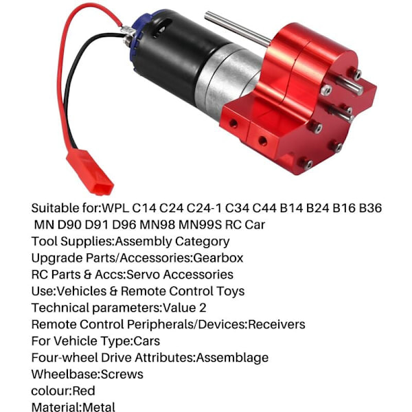 370 Metal Motor Gearbox Gear Box for C14 C24 B24 B36 MN D90 D99 MN99S RC Car Upgrade Parts, Red