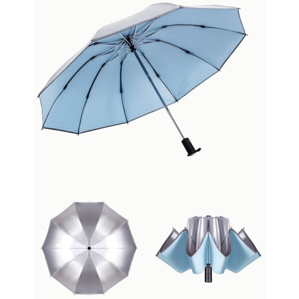Vindtett Invertert Paraply 10K Automatisk Bilparaply Kvinner Fold Solparaply for Kvinner, Blå