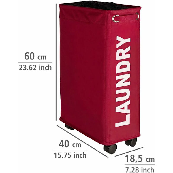smal tvättkorg, rullande tvättkorg, Corno röd, Polyester, 43 l, 18,5 x 60 x 40 cm