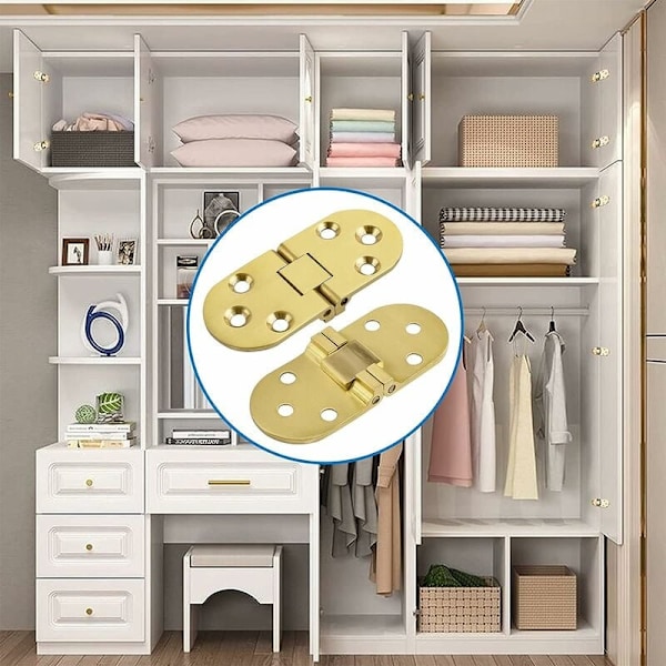 Fällbara bords gångjärn Flip Connector Rostfritt Stål Möbelbeslag 180 Grader Fällbar, 2mm Tjocklek, Rostfritt Stål Kromfinish, 4 St Gold