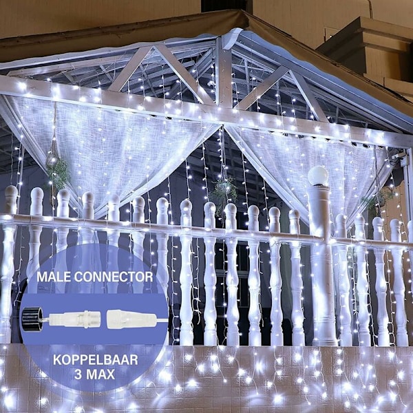 300 LED Ljusgardin 3M3M Ljusgardin 8 Belysningslägen IP44 Vattentät Utomhus- och Inomhusdekoration (Vit) - Med USB-fjärrkontroll Ljusgardin