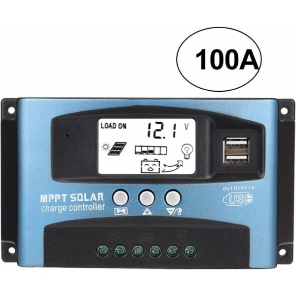 100A MPPT Solar Charge Controller, 12V 24V USB Solar Panel Regulator Controller Intelligent batteriregulator med LCD-skjerm (100A)
