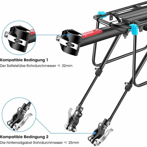 24-29 tommer cykelbagagebærer, justerbar aluminiumslegering MTB bagagebærer med reflektor, hurtigudløser og monteringscykelholder, maks. belastning 100 kg