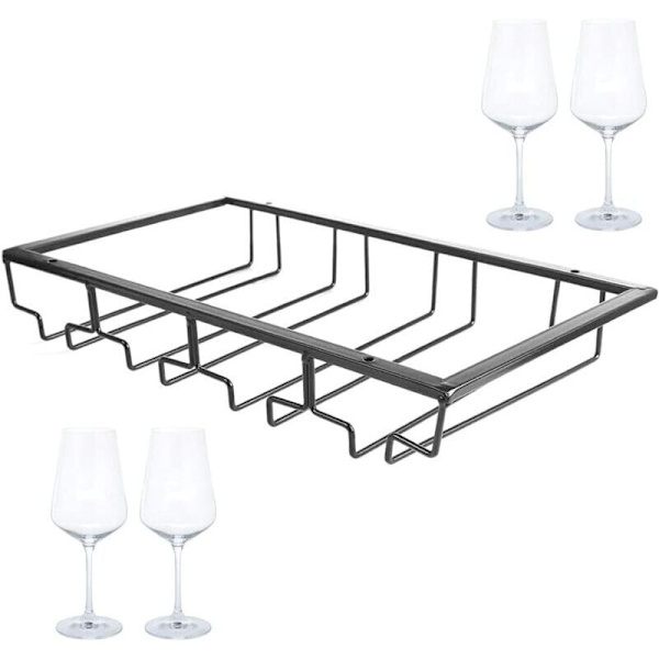 4 raders glassholder, hengende vinglasstativ, invertert vinglassholder, under skap vinglassholder med skruer, jern vinglassholder, 4 rader,