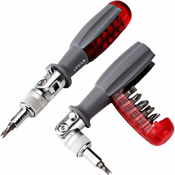 10 i 1 magnetisk multi-bit spärrskruvmejsel, liten fickminiskruvmejsel, lämplig för hem- och bilinteriörtillbehör, röd, 1 st