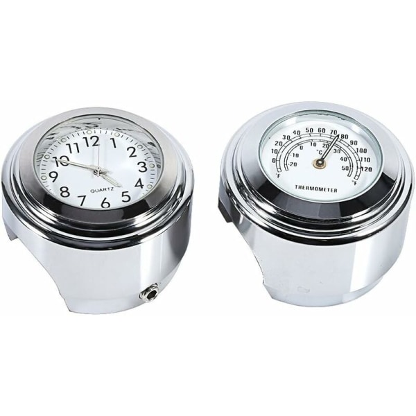 Moottoripyörän watch, 7/8" vedenpitävä moottoripyörän ohjaustankoon kiinnitettävä digitaalinen kello ja lämpömittari valkoinen