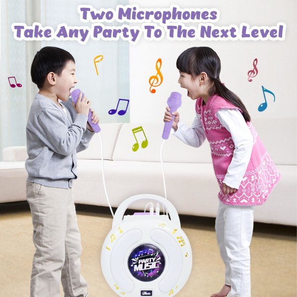 Karaokemaskine til børn i alderen 4-12 med 2 mikrofoner, legemikrofon til børn i alderen 3-5, småbørnsmikrofoner Legetøj til at synge Great Boys Girls Birthd