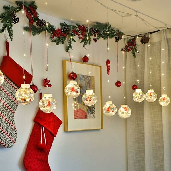 Julgranskulor med Hängande Ljus, 10 LED-Fairy Lights LED-Klot Vattentäta Julgransljus för Utomhus Inomhus 3x3M Strängljuskula för Gar