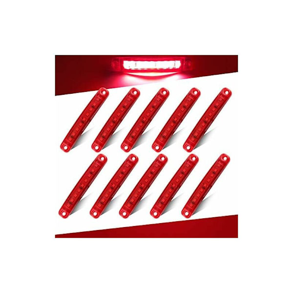 10 stk Røde Sidelys, 12-24V 3.9'' 9LED Side LED Markering Lys Lastebil Tilhenger Lorry Baklys Foran og Bak Markering Advarsel Sidelys - Vanntett