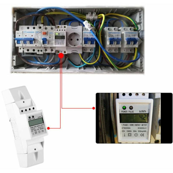 Enfas digital energimätare LCD-display 7+1 siffror skärm, Din-skena elektronisk KWh-mätare, 10 (40) A (220V 10 (40) A)