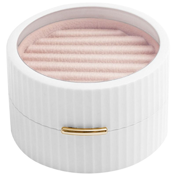 Nordisk Stil Macaron Bærbar Æske Rund Dobbelt Øreringe Halskæde Ring Opbevaring Klassificering, Hvid