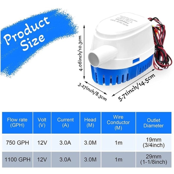 Automaattinen pilssipumppu veneisiin 12V upotettava pumppu kellukytkin automaattinen pilssipumppu, 750