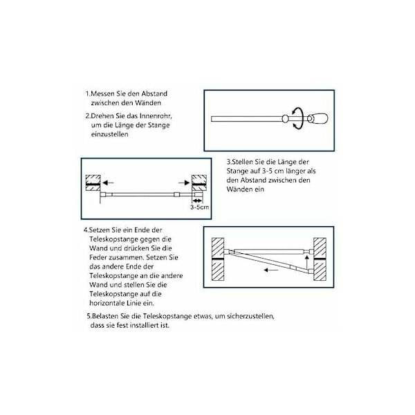 Teleskopisk duschdraperi stång i rostfritt stål - Justerbar genom rotation - Säkrare och stadigare än en duschstång - Klädstång (65-100 cm)