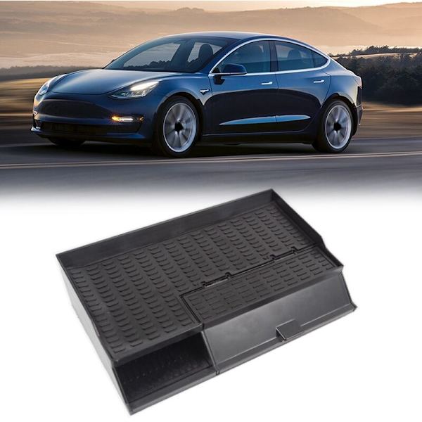 Bil Central Armrest Box til Model 3 2018-2020 Skridsikker Dobbelt-Deck Opbevaring
