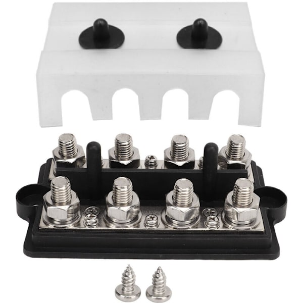 Busbar til Marine RV Batteri Terminal Strømfordelingsblok 2 Rækker M8 Stud DC12-48V 150A Sort