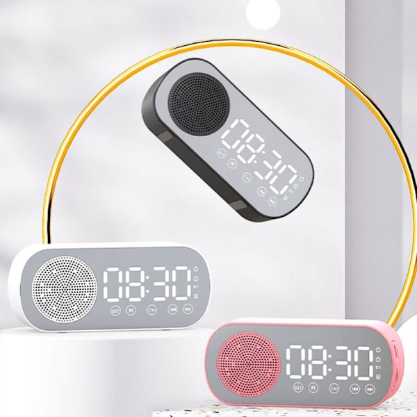 Trådlös Bluetooth-högtalare Dubbel väckarklocka Radio Stöd för TF-kort Digital väckarklocka Ljudfält för hem Kontor Rosa