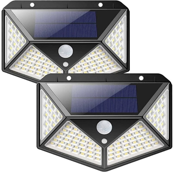 Solcelle Utelys 2-pakke 100 LED 1200mah Vanntett Utebelysning 270 Solcellelys Bevegelsessensor 180 Solcelle Spotlight Solcelle Vegglys for Hage
