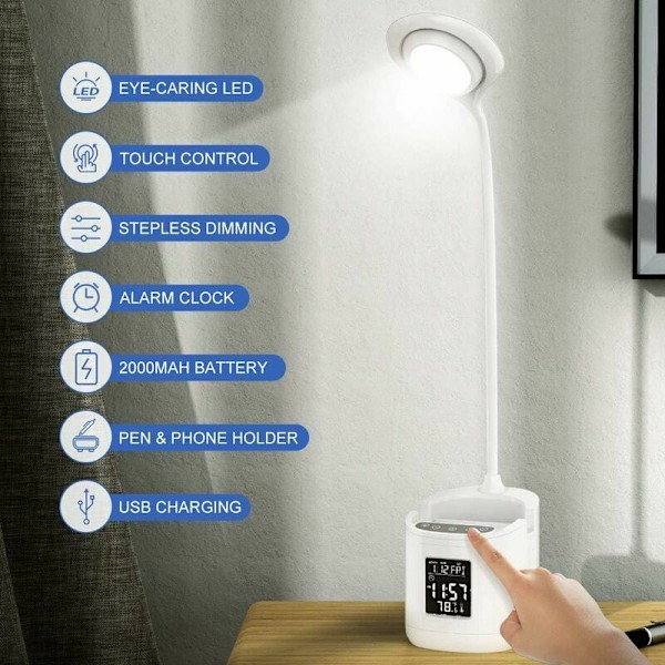 Silmäystävällinen LED-pöytälamppu｜360° kääntyvä joustava lukulamppu｜3 värilämpötilaa (30%-100%) portaattomalla himmennyksellä｜To