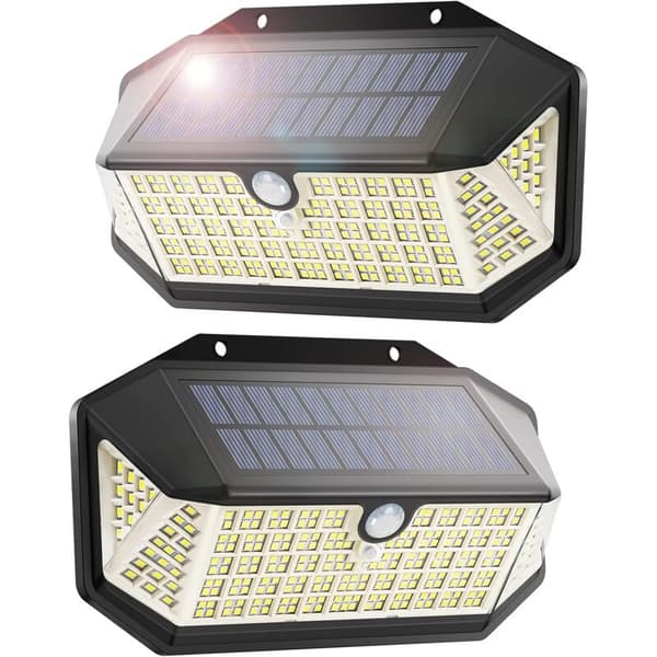 266 LED solcellelamper utendørs, 3 moduser solcellelamper utendørs, solcellebelysning utendørs, 220° & IP65 solcellelamper utendørs bevegelsessensor [2 stk]