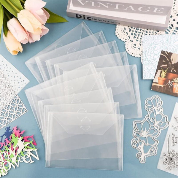 100 opbevaringskonvolutter 7x5 tommer, genlukkelige plastikkonvolutter, opbevaringspose til klare stempler, stansede udskæringer, scrapbookingpapir
