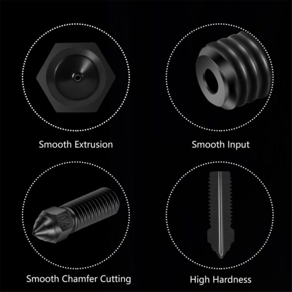 5 kappaletta 3D-tulostimen karkaistusta teräksestä valmistettuja suuttimia 0,4 mm, suurnopeustulostus ja suurivirtaussuuttimet K1-, K1 Max -tulostimelle