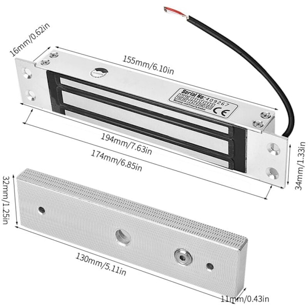 Integreret Elektrisk Magnetisk Lås DC 12V Holdkraft 180kg Elektromagnetisk Adgangskontrol