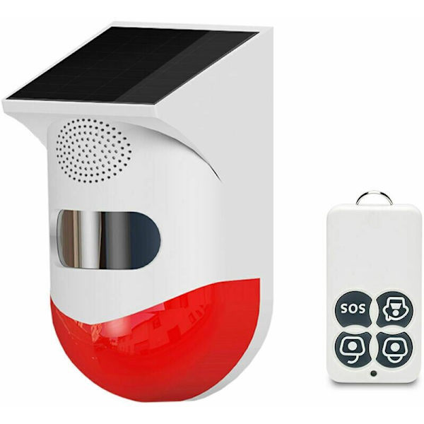 433 MHz Trådlös Solcellsdriven Utomhus Infraröd Alarm Allt-i-ett-maskin, 120 Db Alarm, Vattentät PIR Rörelsesensor, med Fjärrkontroll
