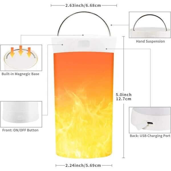 Flammeffektlampe, LED Flammeffektlys med Fjernbetjening, USB Genopladelig, LED Flammeffektlys til Fest, Værelse, Falsk Pejs, Ch