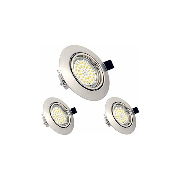 LED Inbyggd Spotlight GU10 7W, Justerbar LED Downlight 220V Varmvit 3000K 600LM IP44 Rund Metall Nickel Ej Dimbar för Sovrum Tak, Kök